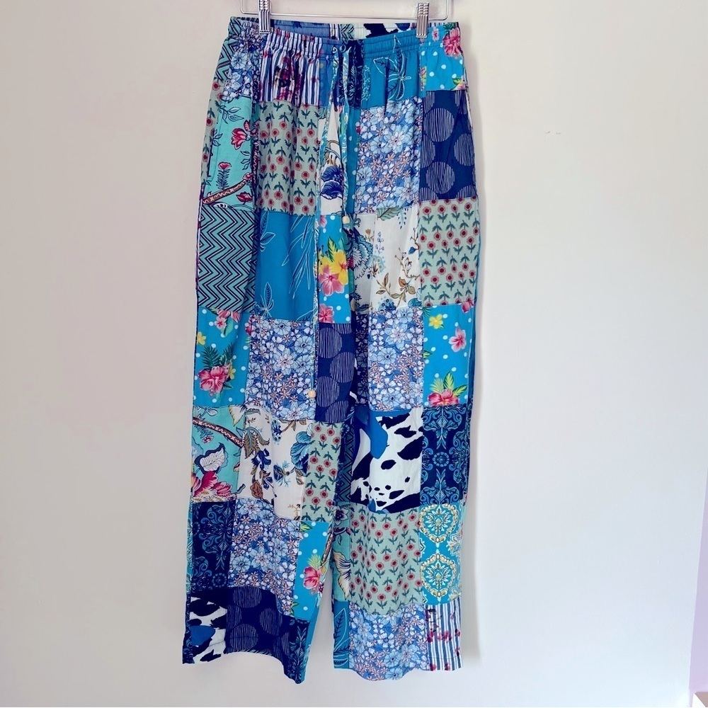 Rahab's Rope Bohemian Patchwork Wide-Leg Baggy Pants Colorful Summer - Picture 2 of 13